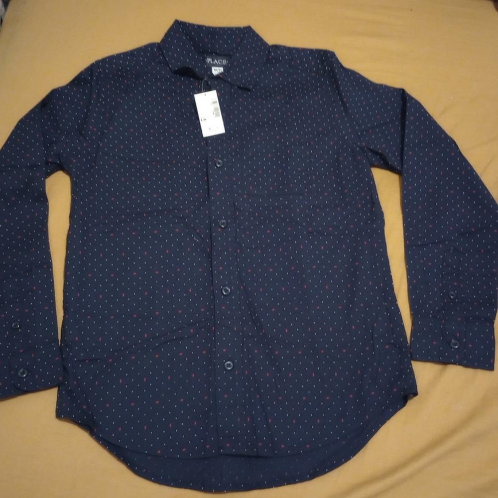 The Children's Place, Boys button down shirt, Tidal Blue, NWT, L=10/12